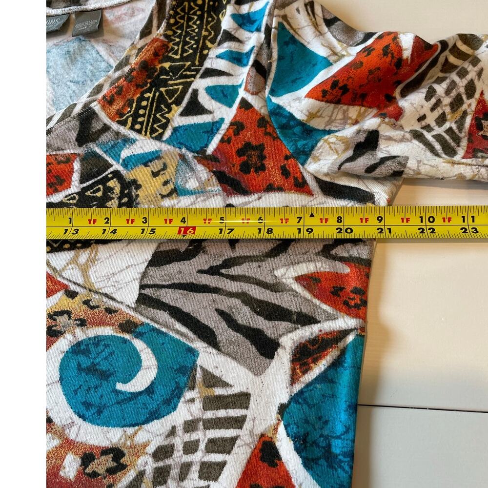 Chico’s Additions 100% Cotton Top Sz Large V-Neck Abstract Colorful Artsy Boho - Picture 7 of 8